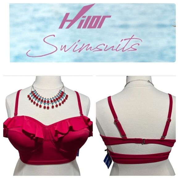 NWT Hilor Red Plus Size Ruffle Bathing Suit Top  - 20‎ - Picture 1 of 12